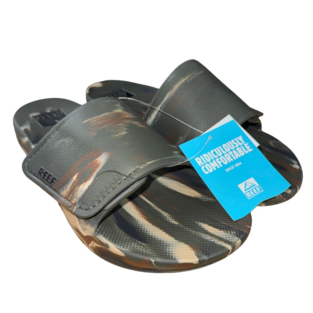 NEW Reef Fanning Slide H20 Men 11 Sandal Green Camo Marble CJ8540 Water Friendly